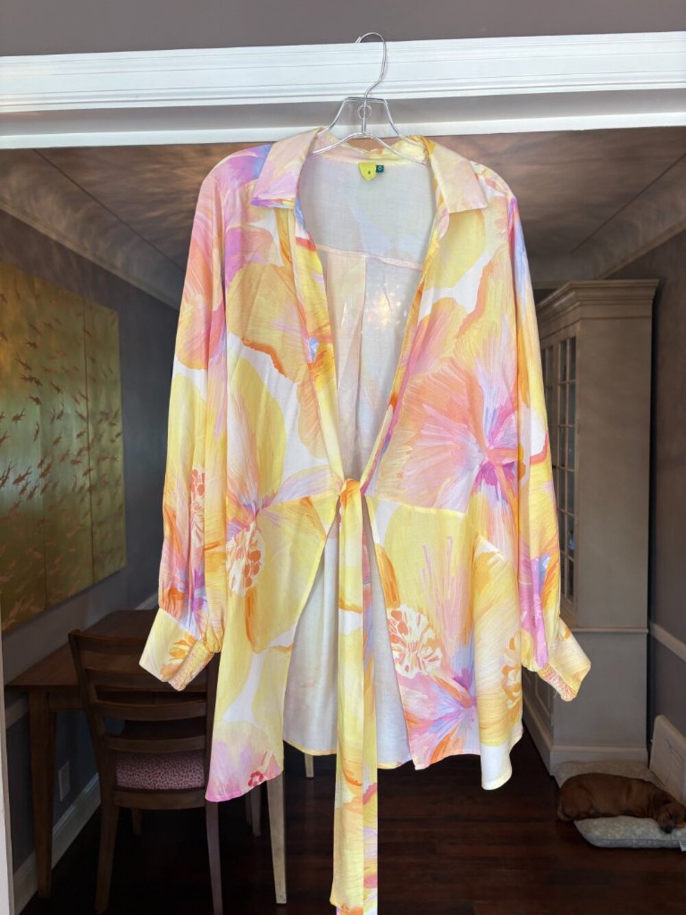 NWOT Vintage Farm Rio Tie Front Floral Blouse/Dress/Tunic In Sunrise. Size XL